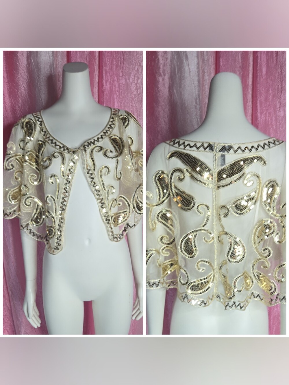 Victoria Harbour Exquisite Gold Sequin Lace Bolero Capelet